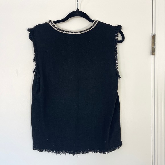 Moon River $79 Black Sleeveless Embroidered Fringe Linen Top Women's Size Small - Picture 8 of 9